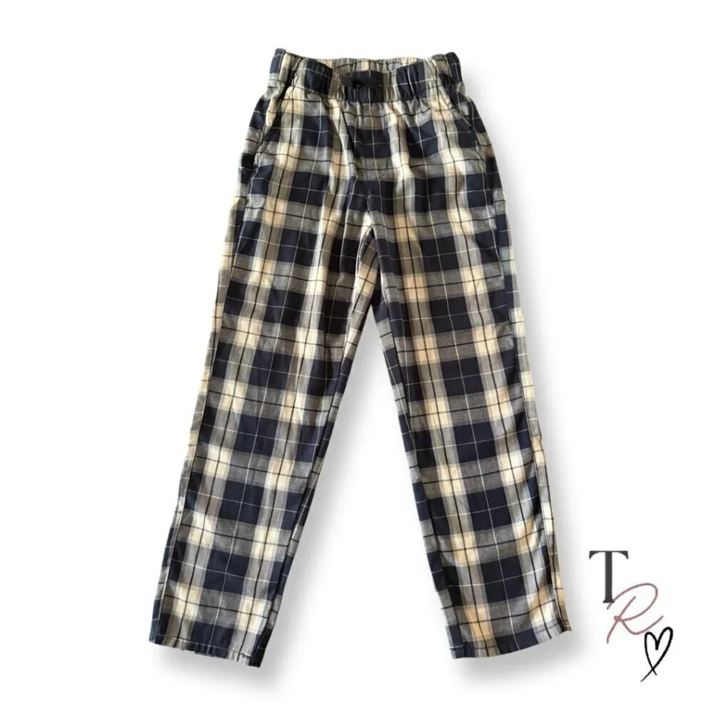 H&M Kids Navy Blue Plaid Pull-On Pajama PJ Cozy Pants Big Boys Size 8